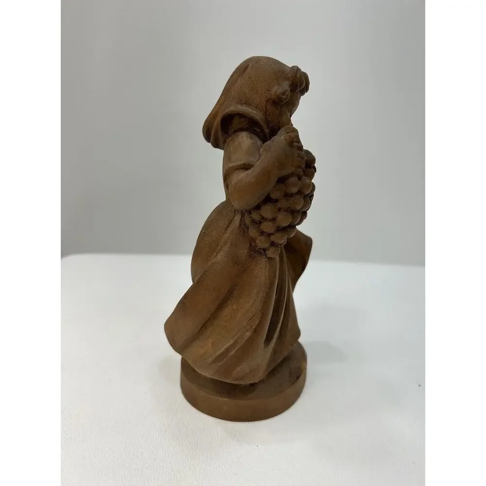 Vintage 1960s‎ Hand Carved Wood German Oberammergau Girl Holding Grapes Numbered